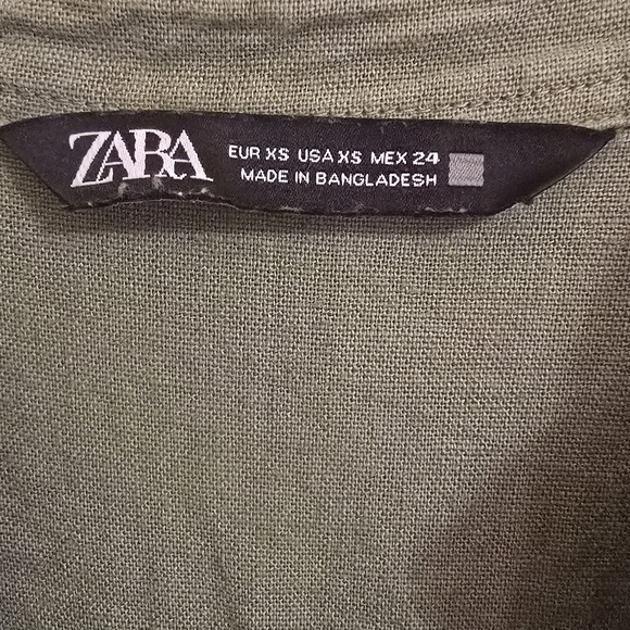 Zara Green Linen Blend Belted Midi Dress Size: XS - Picture 5 of 5